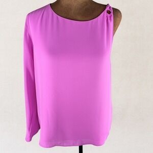 Pink One-Sleeve Asymmetrical Blouse NWT Krisa Women's Medium REVOLVE Made in USA